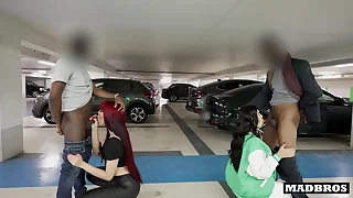 Two big ass Latina roommates fucked by two black guys in a public parking lot!!!